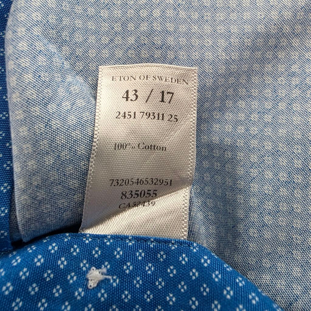 ETON Shirt 17 43 Blue Micro Dot Floral Men’s Cotton Dress Shirt Quiet Luxury - Picture 12 of 16